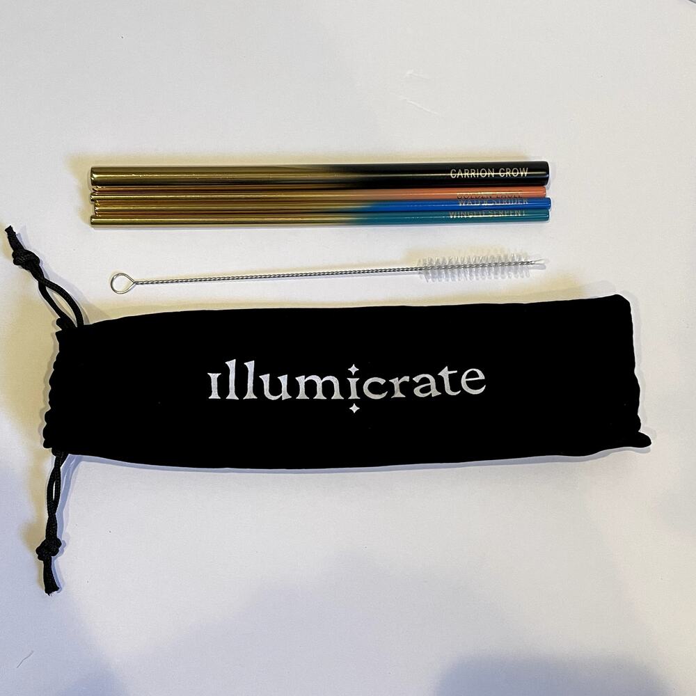 Illumicrate Black Sun Metal Straw Set Etched Engraved Clans Colored Reusable